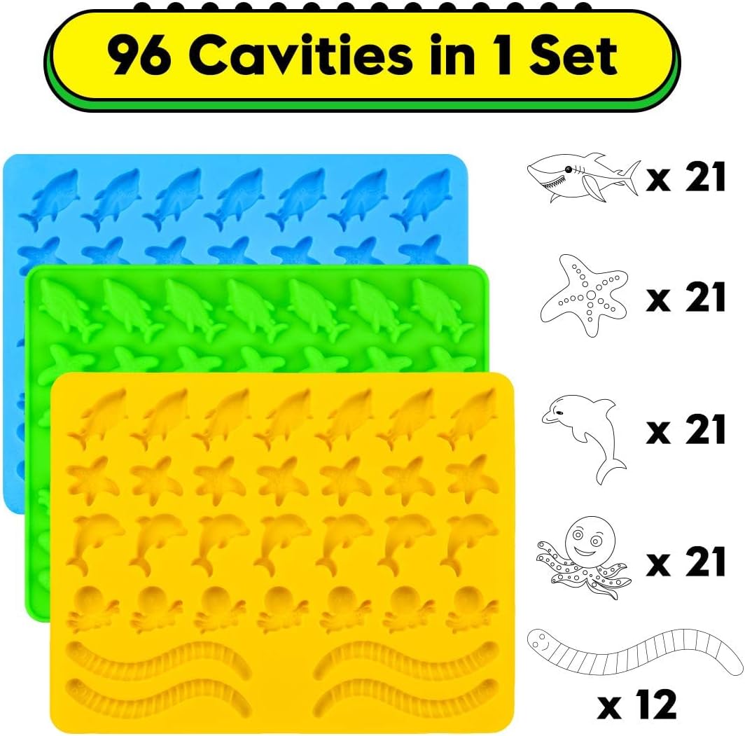 Silicone Gummy Molds by [Brand Name] - Fun Ocean Shapes Including Worms, Starfish, Dolphins & More | Pack of 3