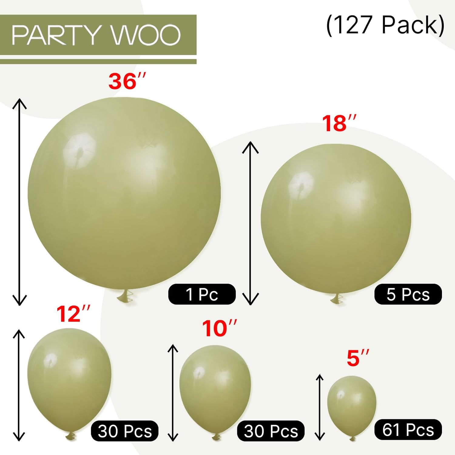 PartyWoo Sage Green Balloons - 127-Piece Latex Balloon Arch Kit for Weddings & Birthdays | Olive Boho Decor