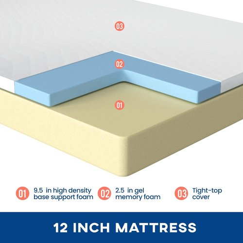 FDW 12-Inch Queen Mattress - Medium Firm Gel Memory Foam | Cooling Ventilated Foam | CertiPUR-US Certified