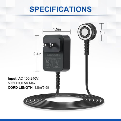 LANMU Charger Compatible with Shark VACMOP VM252 VM252C QM250 VACMOP Pro Cordless Hard Floor Vacuum Mop, Replacement Power Cord Magnetic Charger