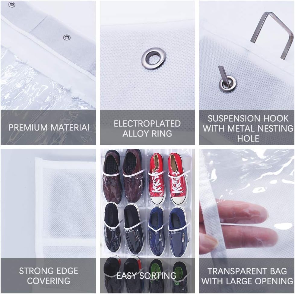 Skiennix Over The Door Shoe Organizer - 24 Pocket Folding Hanging Rack with Hooks | Heavy-Duty Mesh Holder