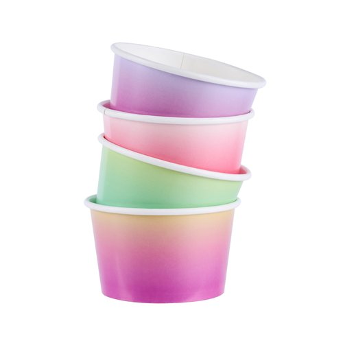 Restaurantware Paper Cups 200 Count 8 Ounce Square Disposable Ice Cream Containers, Leak-Resistant Paper Dessert To Go Cups, Hot And Cold Food, Durable Assorted Ombre Design
