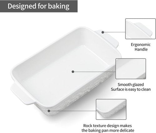 Dafuceramic Casserole Dishes - Set of 4 Rectangular Bakeware with Handles | White Ceramic Oven Dishes