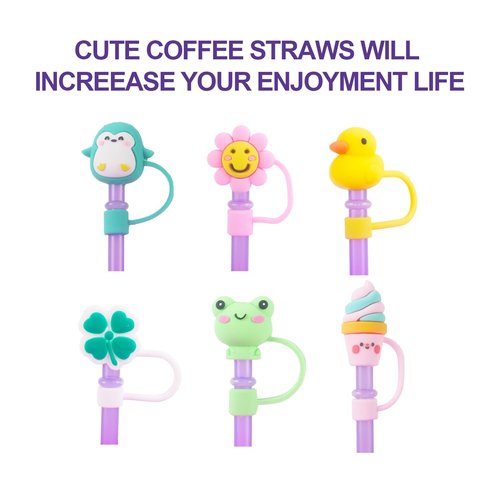 KEUYE Straw Covers & Tips for Starbucks Cups, Reusable Drinking Straw Protectors, Splash Proof Caps, 7-8MM Straw Tips, 6PCS