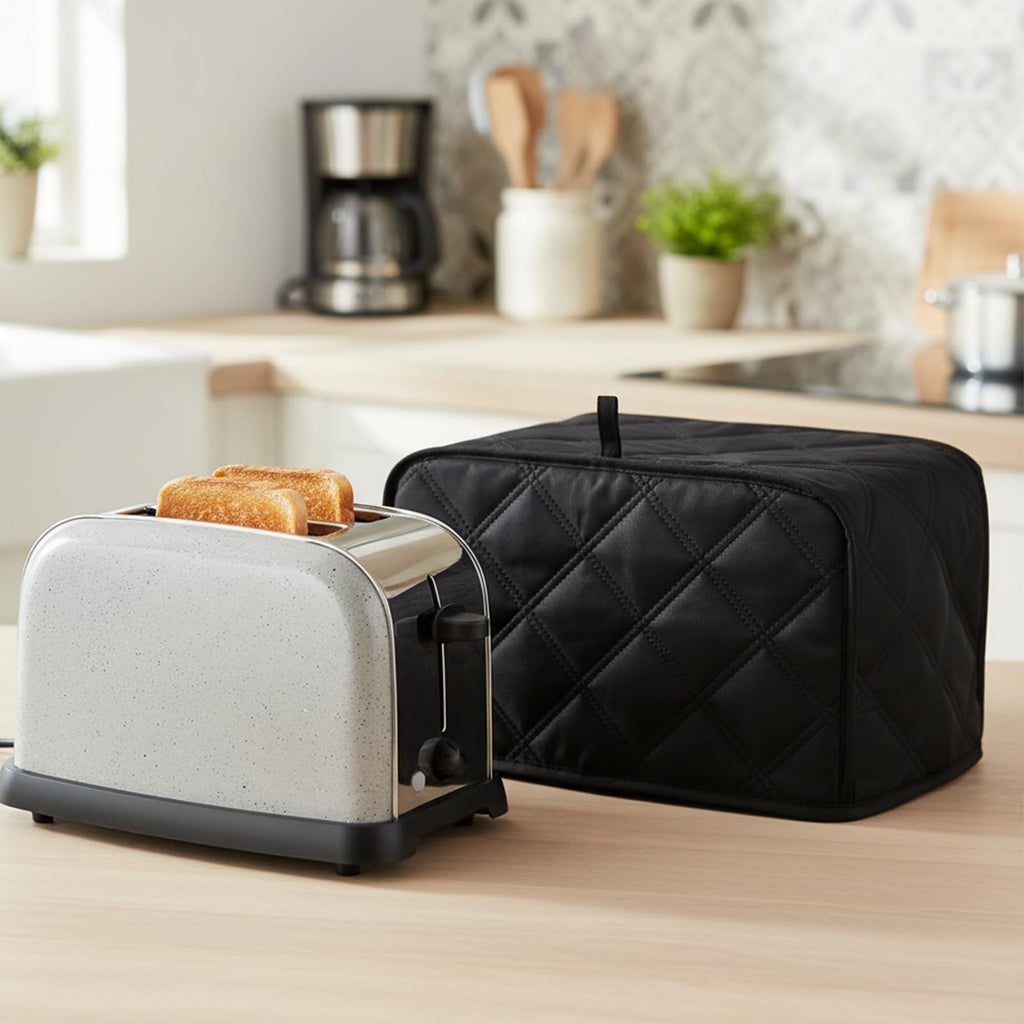 2 Slice Toaster Cover, Toaster Covers 2 Slice Wide Slot, Universal Size Two Slice Toasters Cover, Quilted Polyester and Cotton Dust Protection for Kitchen Small Appliance, Black