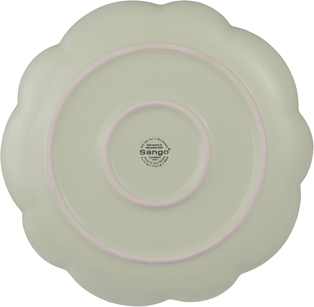 Sango 12-Piece Scalloped Dinnerware Set - Sage Green Ceramic Dishes for 4 | Chip Resistant & Dishwasher Safe