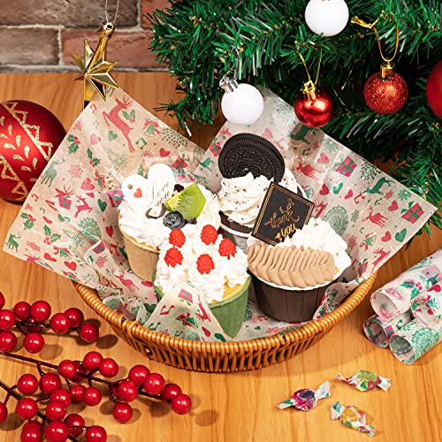 Christmas Wax Paper with Reindeer Pattern - Food Grade Food Wraps, 100 Sheets