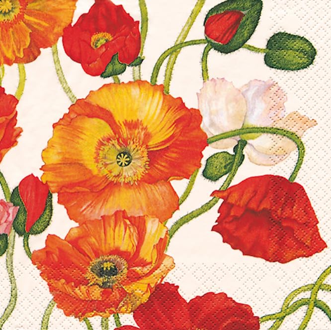 IHR Poppies White 3-Ply Cocktail Napkins, 5x5 Inch Party Paper Napkins