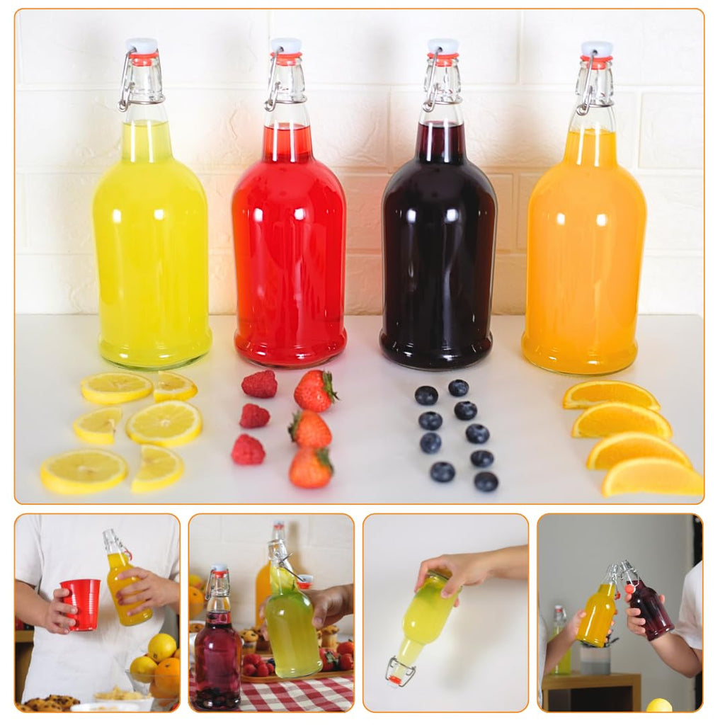 FastRack Swing Top Glass Bottles 33 oz – Pack of 12 | Amber Flip Top Glass Bottles with Airtight Lids | Resealable Grolsch-Style Fermentation Bottles for Kombucha, Beer, Mead, Soda, Vinegar & Water