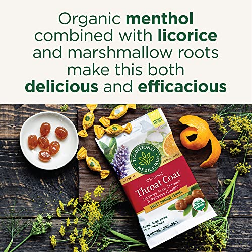 Throat Coat Lozenges Sweet Orange Fennel - Herbal Cough Drops, 16 Count