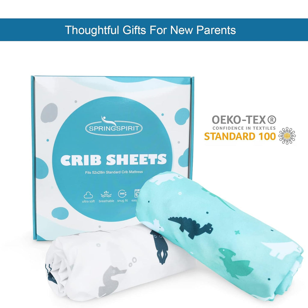 Regine Switzerland Fitted Crib Sheets - Soft & Breathable 2-Pack for Standard Crib 52'' x 28'' | Dinosaurs & Ocean Design