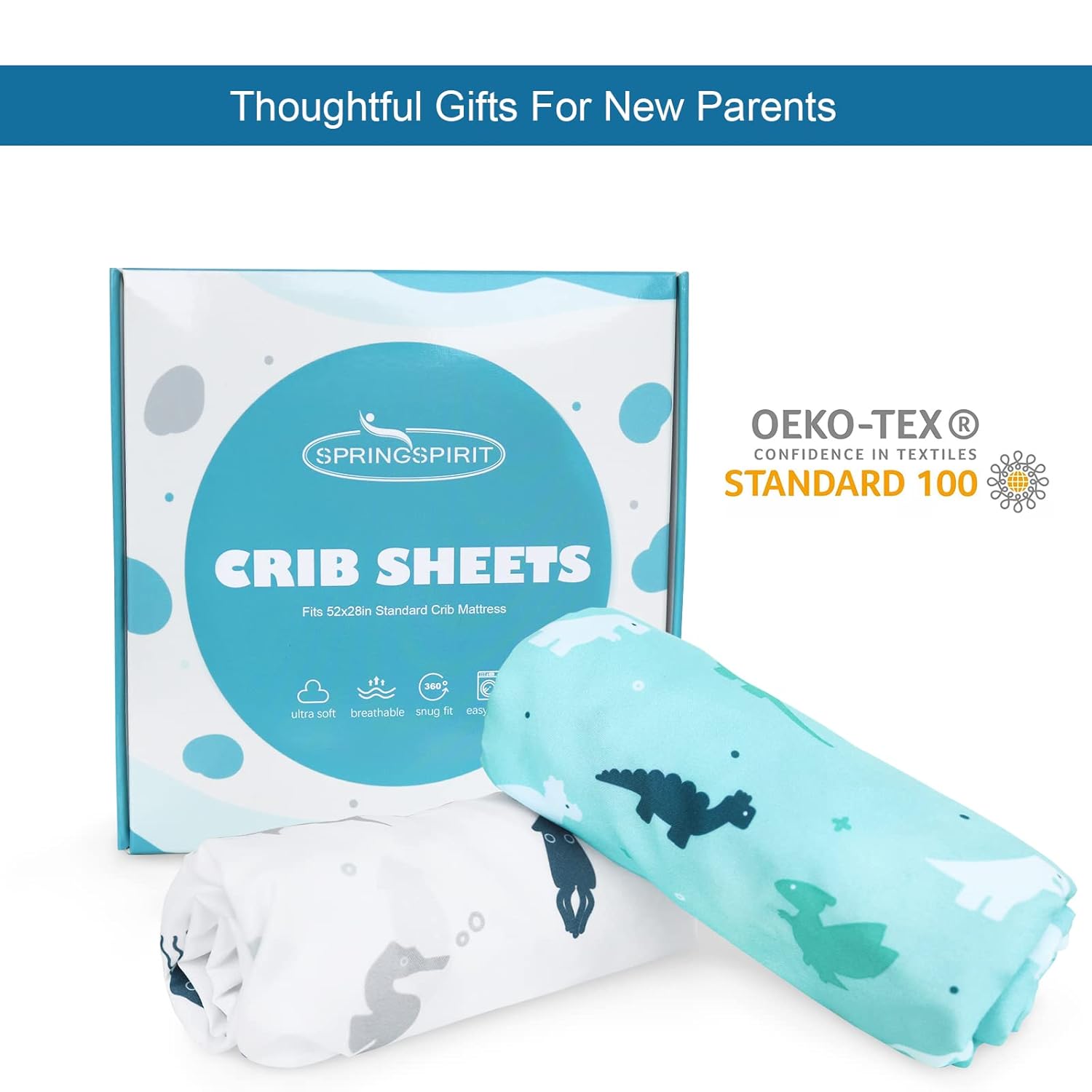Regine Switzerland Fitted Crib Sheets - Soft & Breathable 2-Pack for Standard Crib 52'' x 28'' | Dinosaurs & Ocean Design