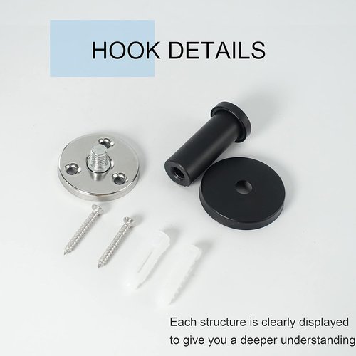 Vanloory Bathroom Towel Hooks, 4 Pack Round Coat Hooks, Sturdy Wall Mounted Robe Hook, SUS 304 Stainless Steel Heavy Duty Clothes Hanger, Wall Towel Hooks for Bathroom Bedroom Kitchen (2 in, Black)