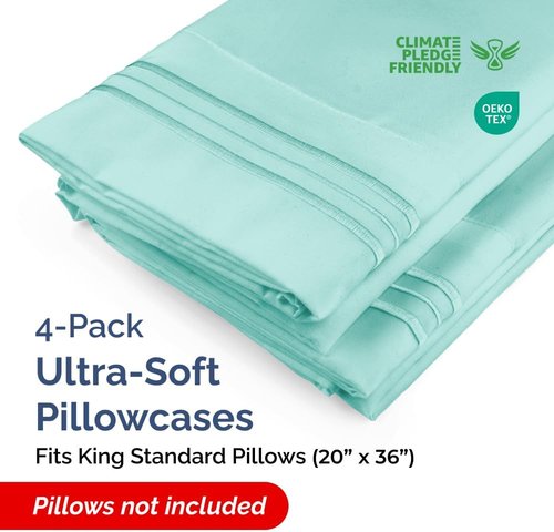 King Standard Pillow Cases - Soft Hotel Quality Covers for Comfy Bedding | 4-Piece Set in Spa Blue