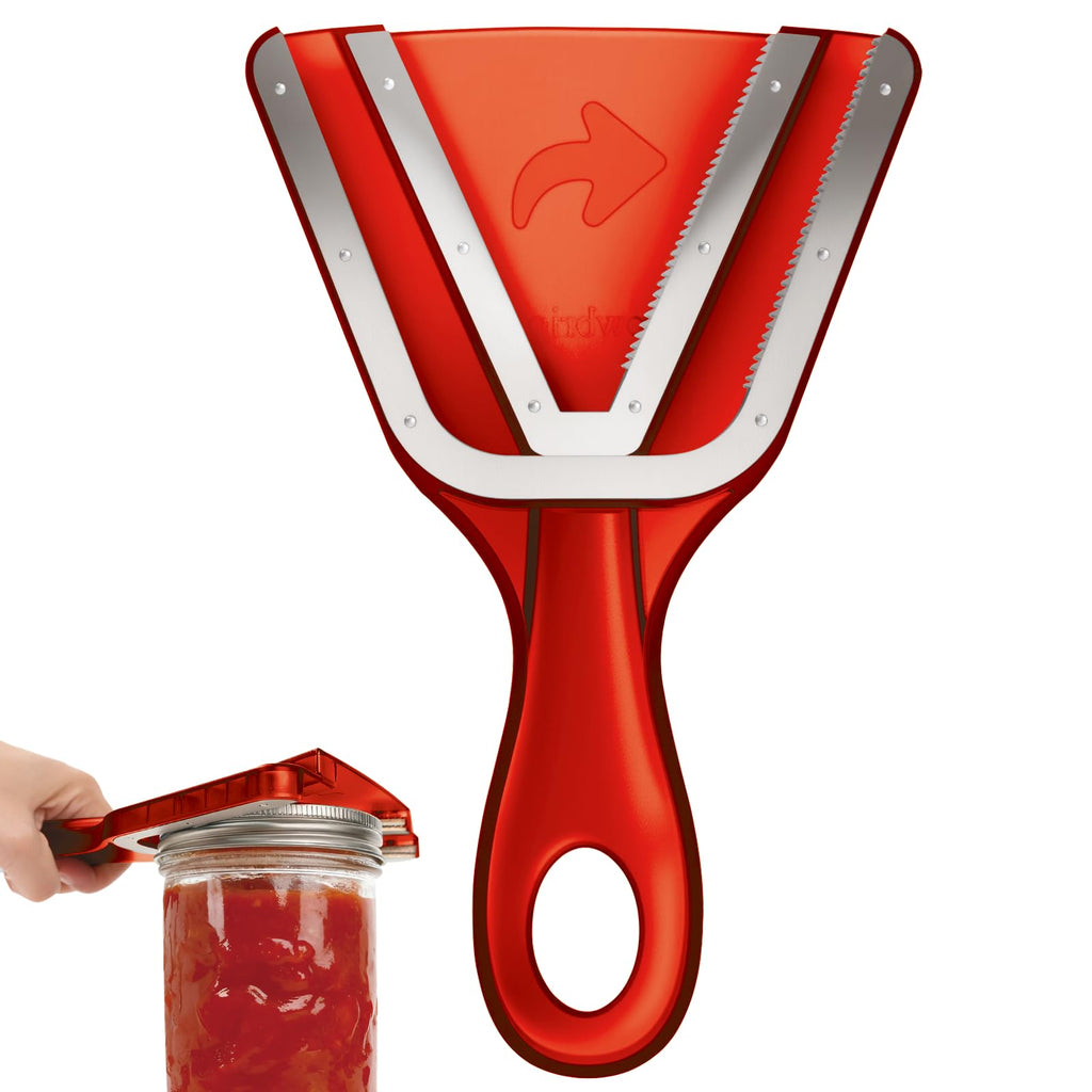Jar Opener for Weak Hands & Seniors with Arthritis, Easy Twist-Off Lid & Bottle Opener, Ergonomic Handle with Stainless Steel Teeth, Practical Kitchen Gift for Elderly, Women & Men (0.2–5.3 in, Red)