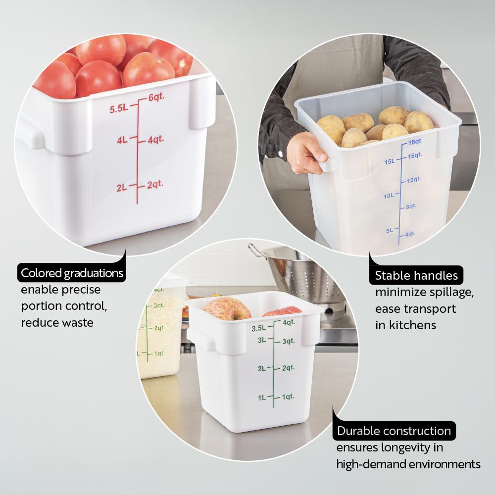 Restaurantware Food Storage Container 1 Pack of 22 qt Plastic Kitchen Storage Bin with Volume Markers Space-Efficient Design Dishwasher-Safe Polypropylene Translucent