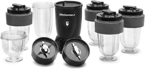 Elite Gourmet 17-Piece Personal Drink Mixer Blender - 16 Oz Capacity with Chopping & Blending Blades