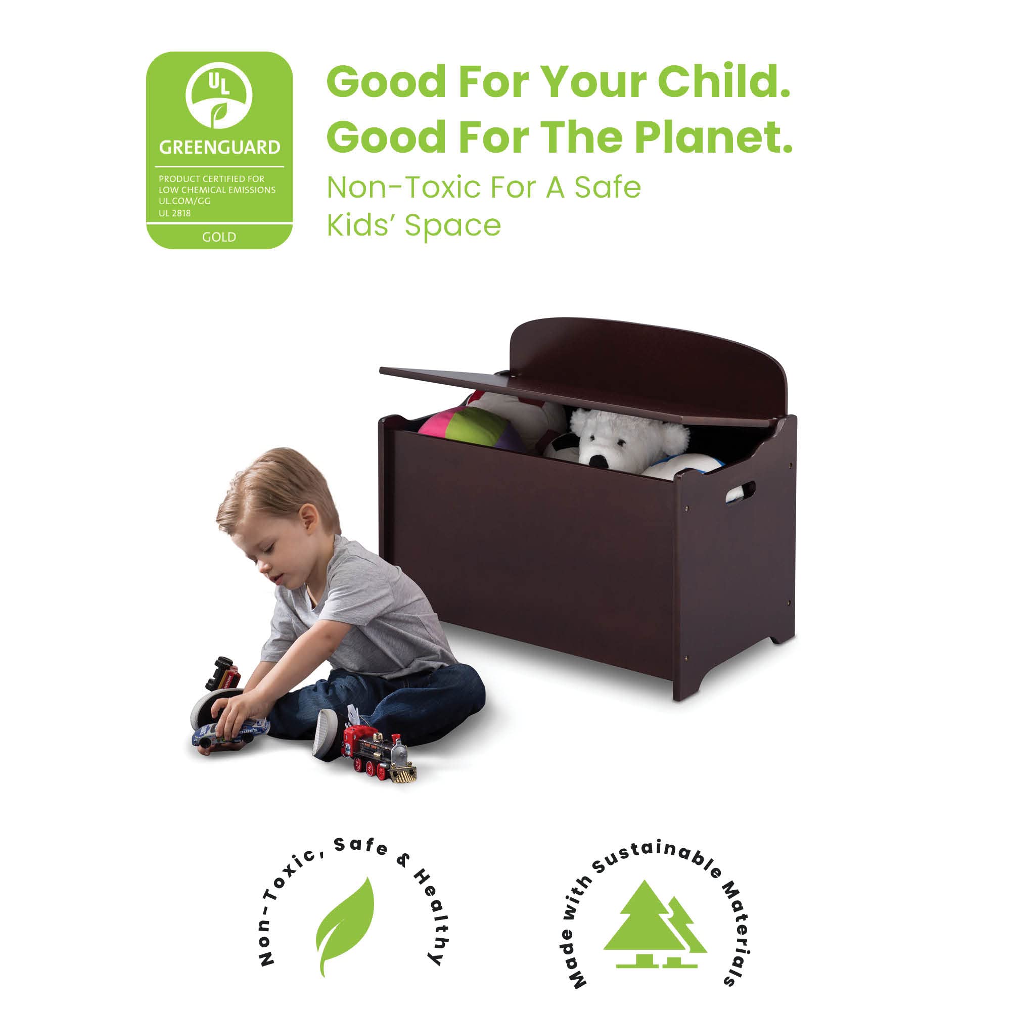 Delta Children MySize Chair Desk with Storage Bin + MySize Deluxe Toy Box, Dark Chocolate (Bundle)
