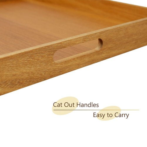 MAGIGO 19 x 19 Inches Large Square Teak Wood Ottoman Tray with Handles, Serve Tea, Coffee Classic Wooden Decorative Serving Tray