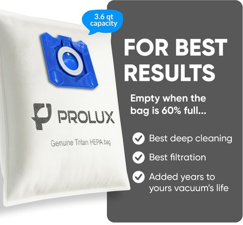6 pack of HEPA bags and 2 post Filters for the Prolux Tritan series upright vacuum cleaners