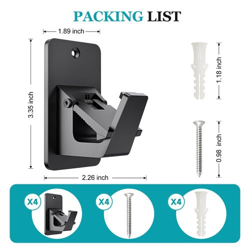 BMONATY Adhesive No Drill Curtain Rod Brackets - Heavy Duty 30LB Holders for Bathroom Bedroom Kitchen, Universal Damage-Free Window Rod Hooks with Nail-Free Installation (4PC Black)