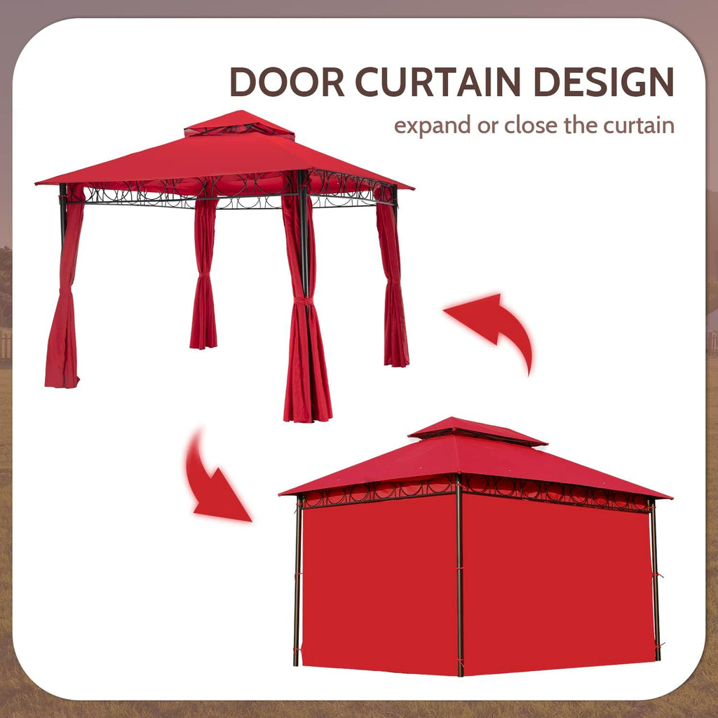 Skiennix Outdoor Canopy Tent - UV Protection Gazebo with 4 Sidewalls | 10'x10', Red
