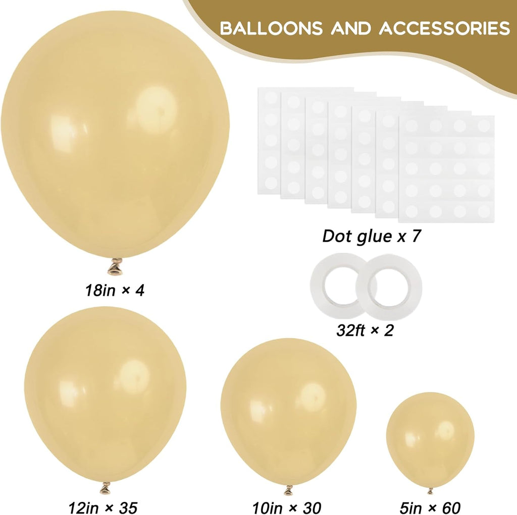 RUBFAC Light Brown Latex Balloon Kit - 129pcs in Various Sizes for Birthday, Baby Shower & Wedding Decor