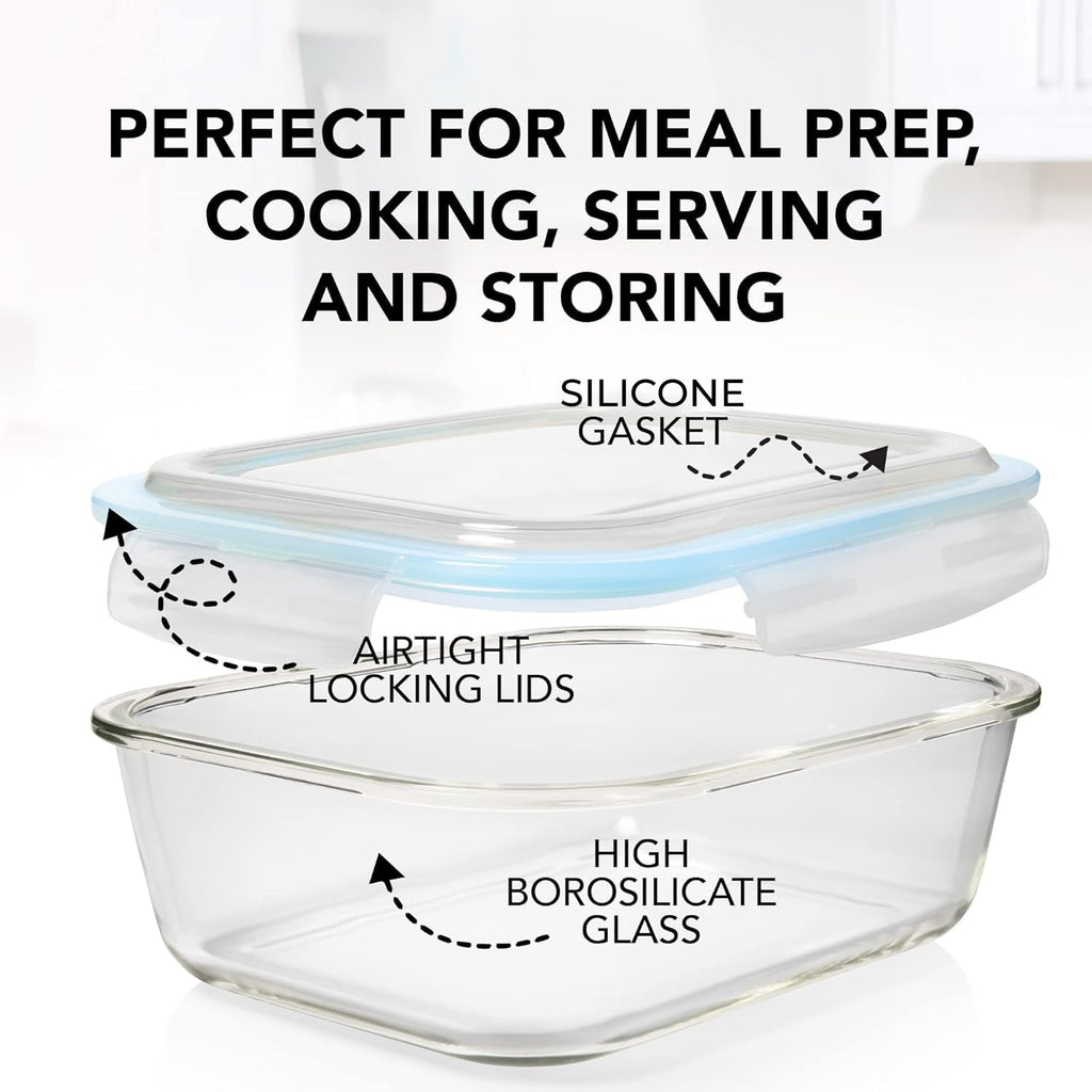 Razab 30 Oz Glass Meal Prep Containers - 16 Pc Set | Airtight, Leak-Proof & BPA-Free