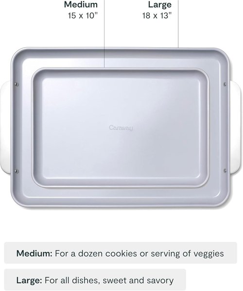 Caraway Non-Stick Ceramic Baking Sheet Duo - Non-Toxic & PTFE-Free - 18 x 13" Large & 15 x 10" Medium - Cream