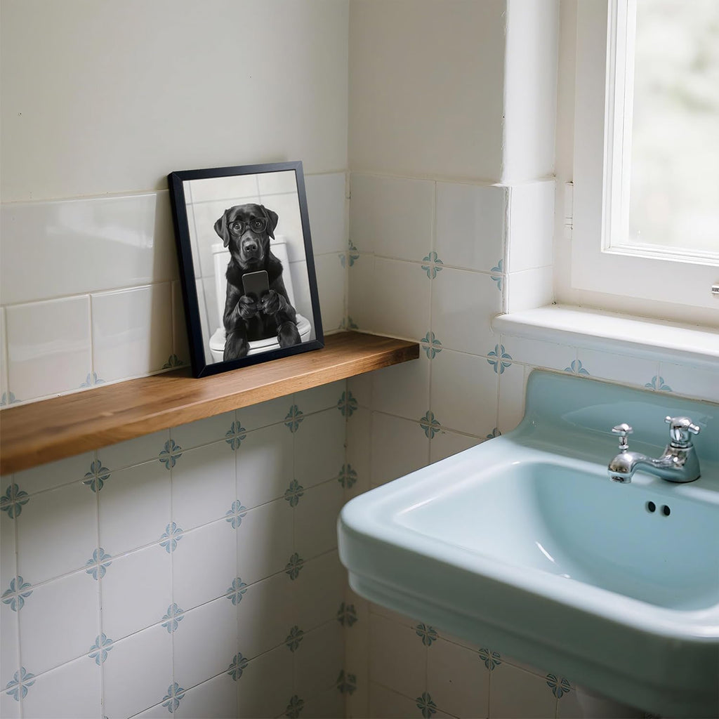 Regine Switzerland Funny Labrador Dog Canvas Print - Cute Bathroom Wall Art | 8x10 Inch Framed Decor