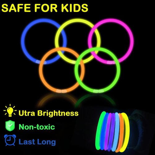 Glow Sticks Party Pack - 250 Neon Glow Bracelets & Necklaces for Kids | Perfect for 4th of July Celebrations
