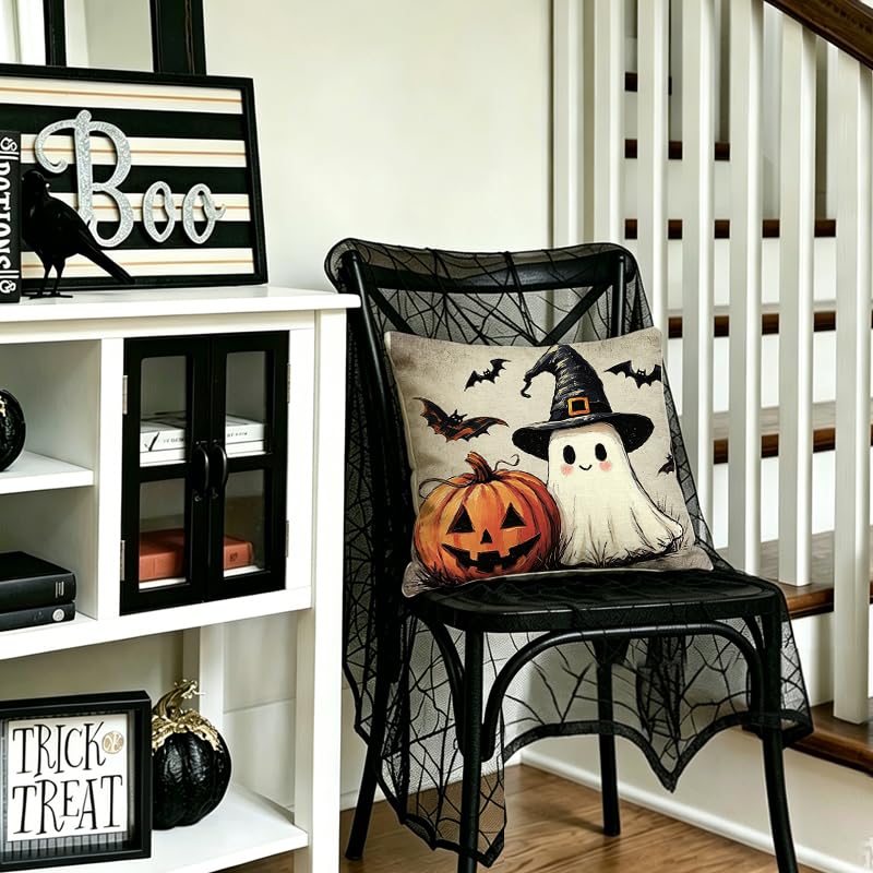 Waterproof Halloween Ghost Pillow Covers, 18x18 Pumpkin Decor