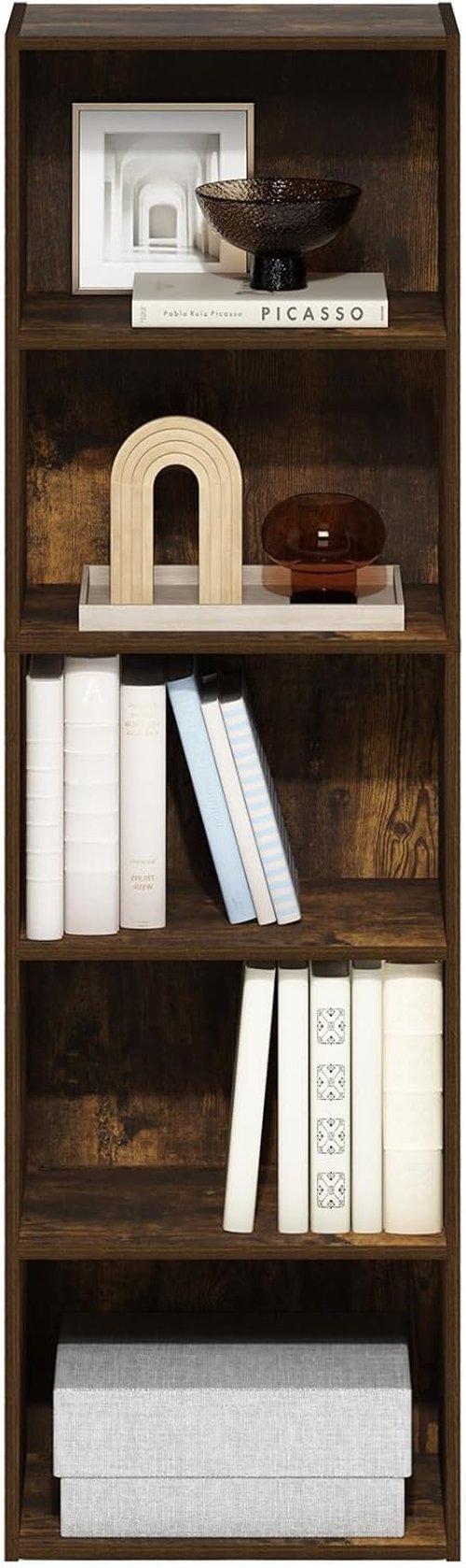 Furinno LUDER 5-Tier Bookshelf - Open Shelves for Easy Assembly | Amber Pine, 9.4 x 15.8 x 52 Inches