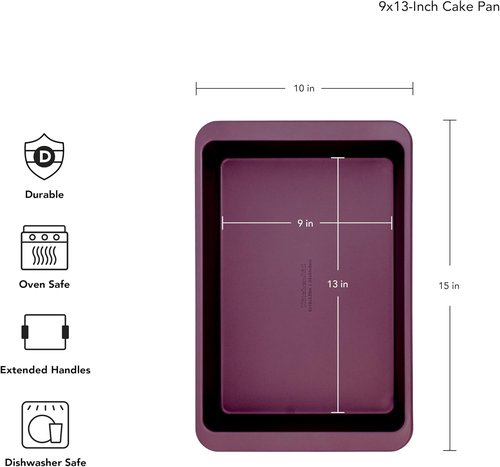 KitchenAid Nonstick Cake Pan - Swiss Engineered Aluminized Steel, Dishwasher Safe, Beetroot, 9 x 13 Inch