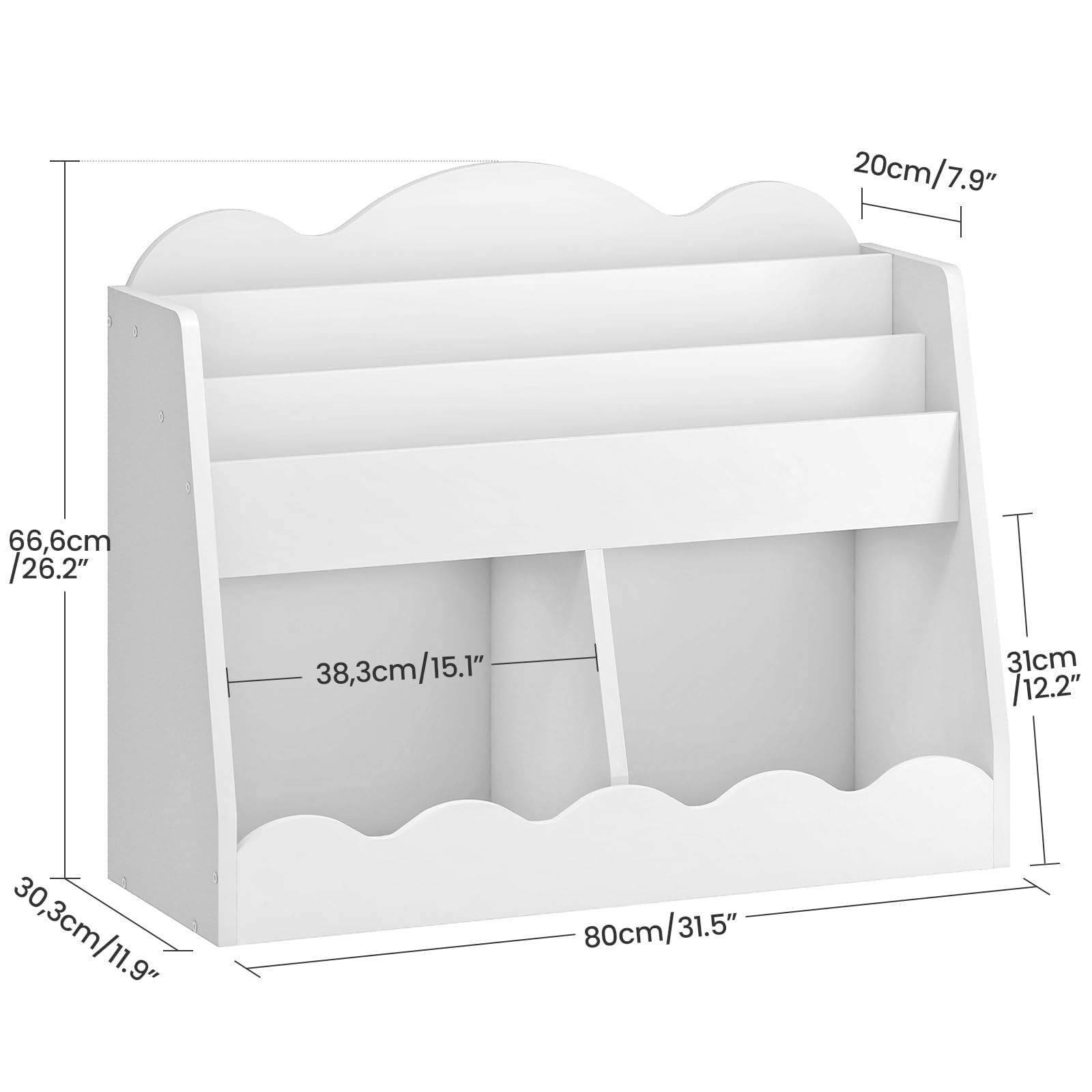 CHOEZON Kids Bookshelf and Toy Storage, Children's Bookcase with 2 Toy Cubes, Toddler Book Shelf for Kids Room, Wooden Book Organizer, for Playroom, Nursery, Living Room, White MCW15WB