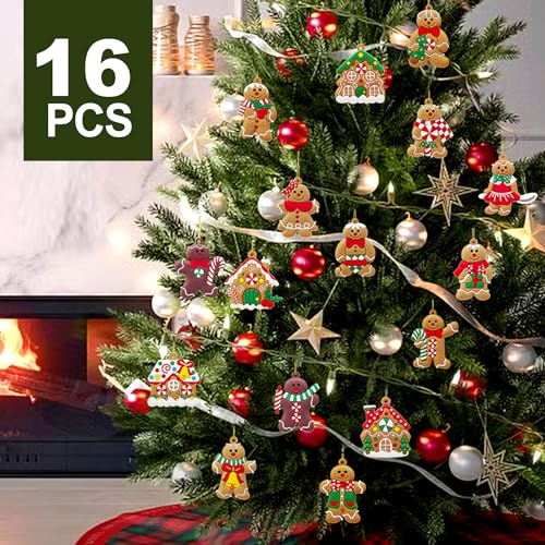 16 PCS Gingerbread Ornaments Set for Christmas Tree & Holiday Home Decor