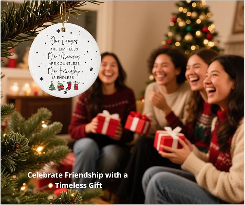 Friend Christmas Ornament L25 – Double Sided Ceramic Friendship Keepsake