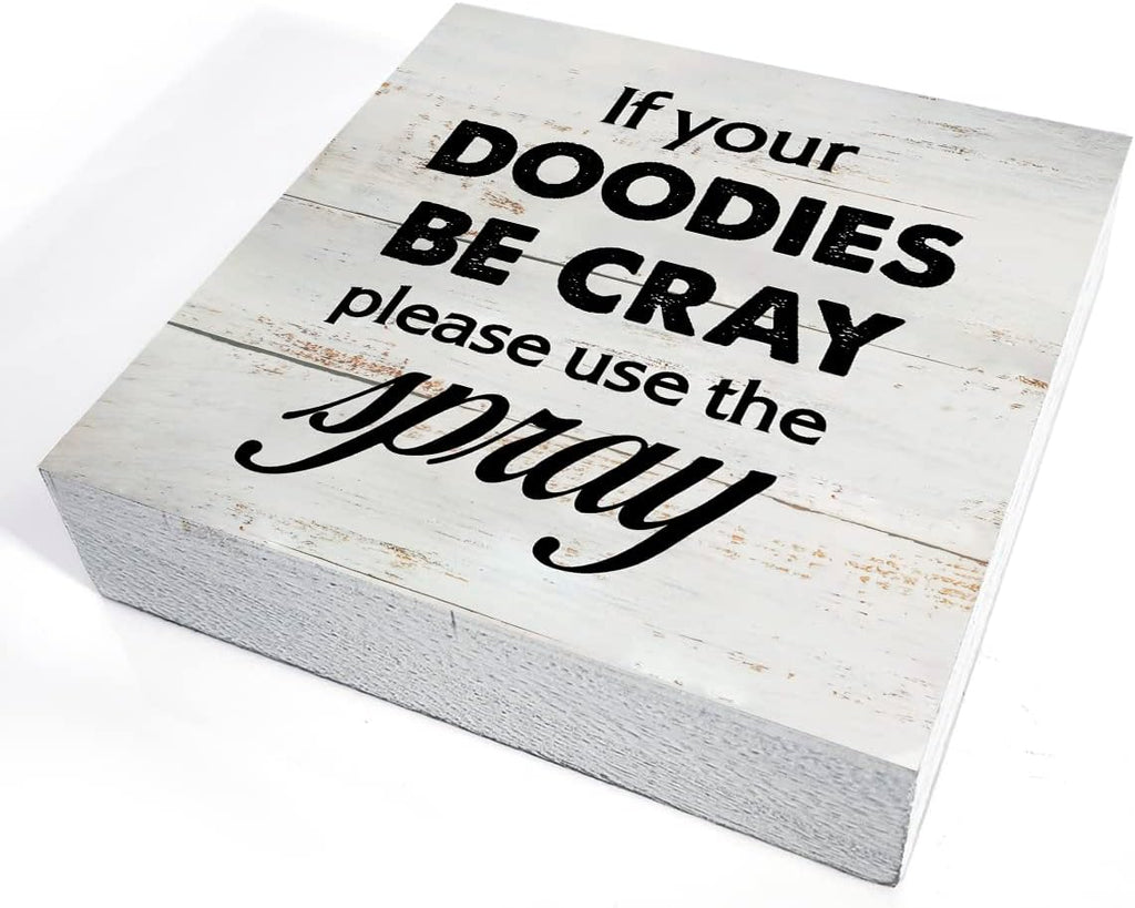 Rustic Bathroom Wood Box Sign - Funny Humor Decor for Farmhouse Restroom | 5 x 5 Inch