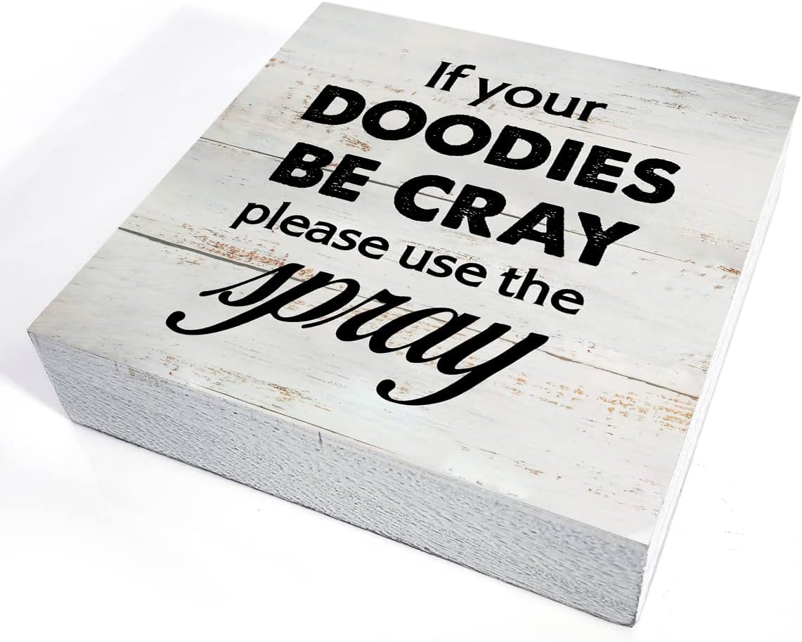 Rustic Bathroom Wood Box Sign - Funny Humor Decor for Farmhouse Restroom | 5 x 5 Inch