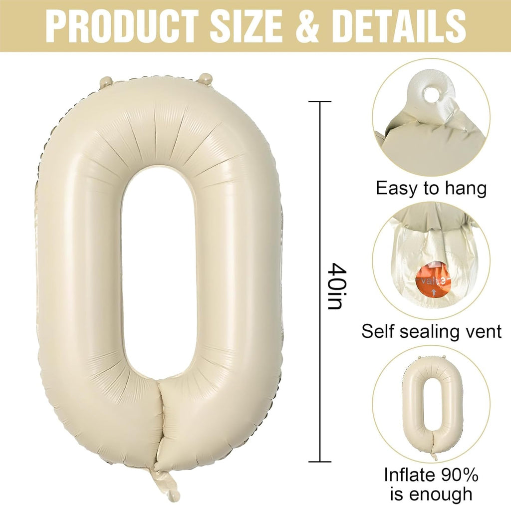 Skiennix Cream Letter ONE Balloon - 40 Inch Beige Number 1 for Baby Shower & Gender Reveal Decor