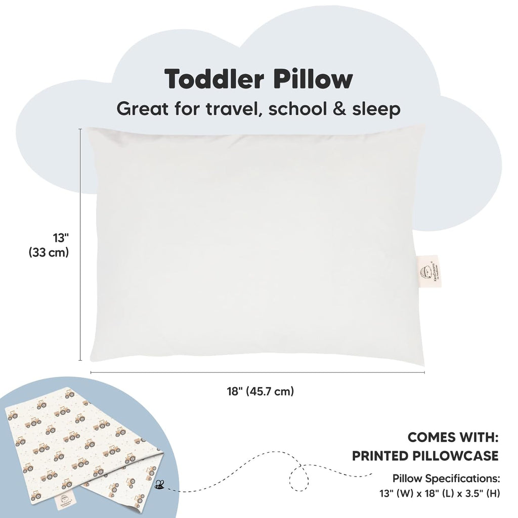My Little Dreamy Toddler Pillow - Organic Cotton 13x18 Travel Bed Pillow, Soft & Breathable for Ages 2-5 (Tractor)