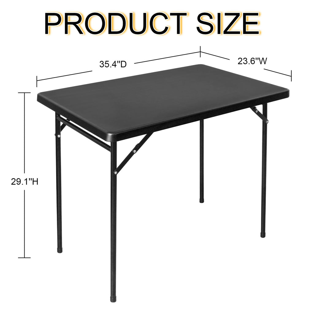 FROASISPRO 3ft Rectangular Folding Table, All-Occasion Plastic Event Table for Indoor and Outdoor, Portable Desk, Camping, Durable and Stable, HDPE and Steel, Wide Application, Black