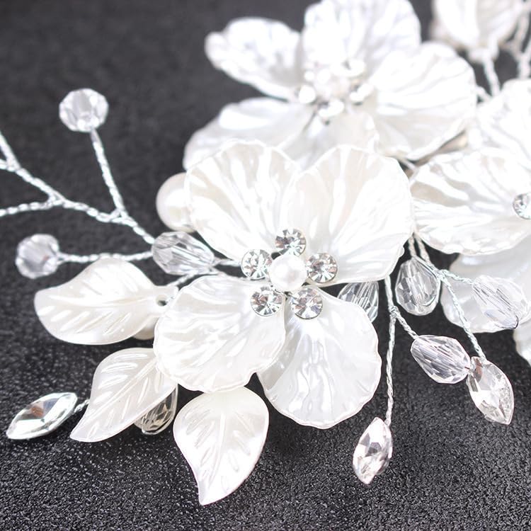 Bridal Pearl Flower Hair Comb Silver Wedding Rhinestone Hair Piece