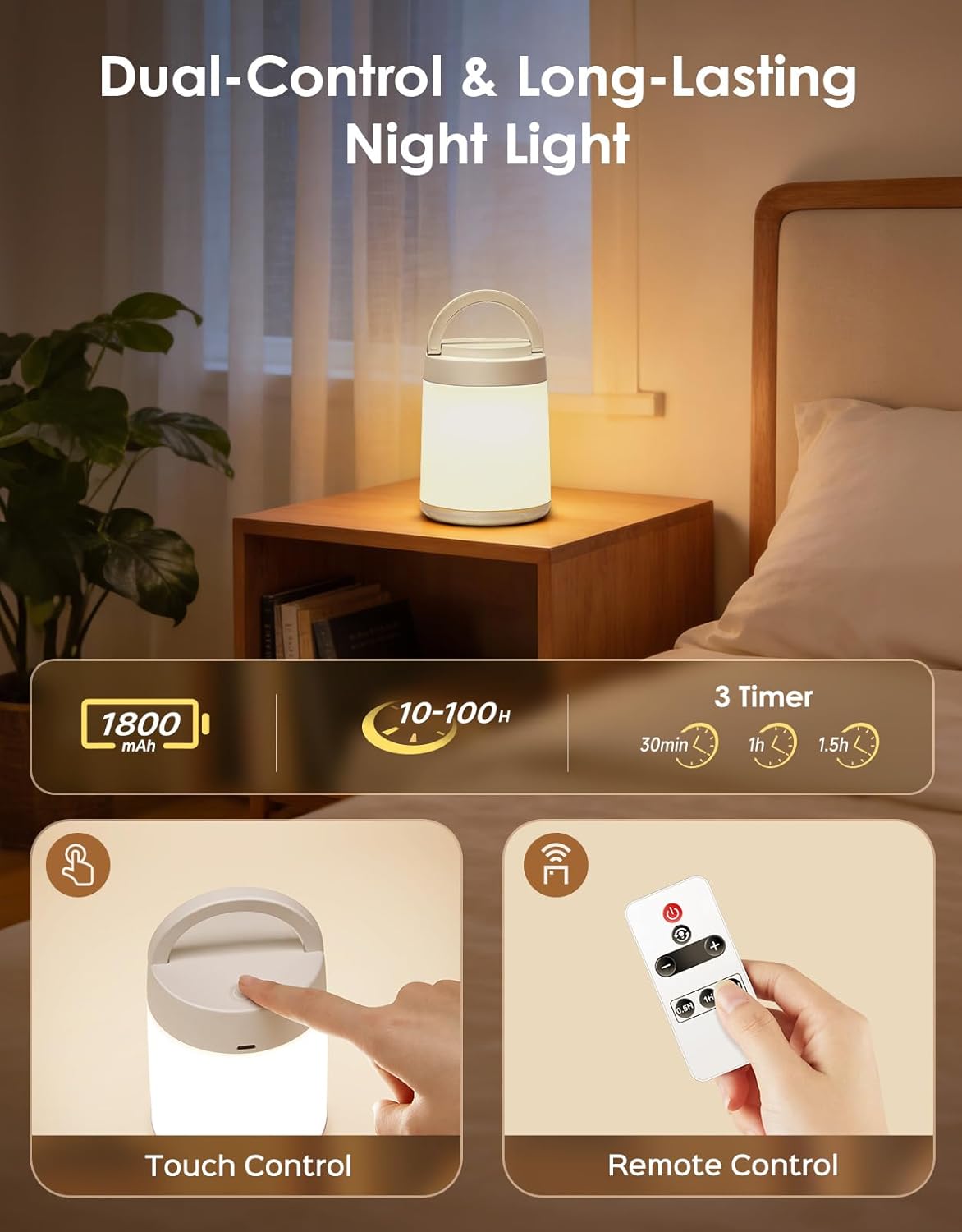 One Fire Night Light - Portable Kids Night Light with 10 Colors & Remote Control | Rechargeable Touch Lamp