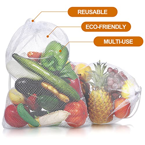 TecUnite 10 Pack Mesh Drawstring Bags, 5.5 x 7.5 Inch, White