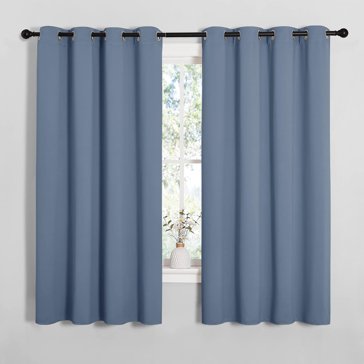 NICETOWN Blackout Curtains - Sound & Heat Reducing Drapes for Kids' Bedroom | Stone Blue, 55" x 68", 2PCs
