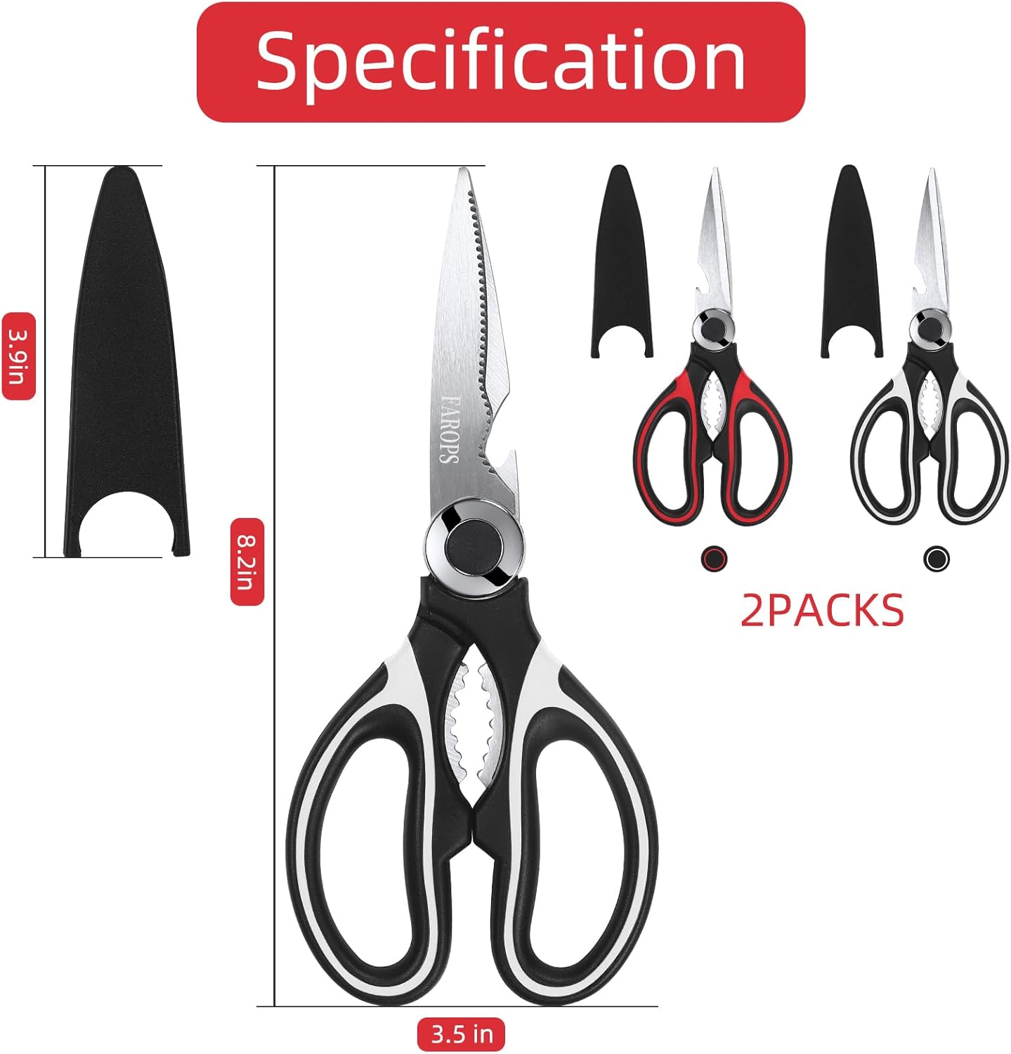 Raptor Kitchen Scissors - Heavy Duty Stainless Steel Meat Shears | Dishwasher Safe, 2-Pack Set