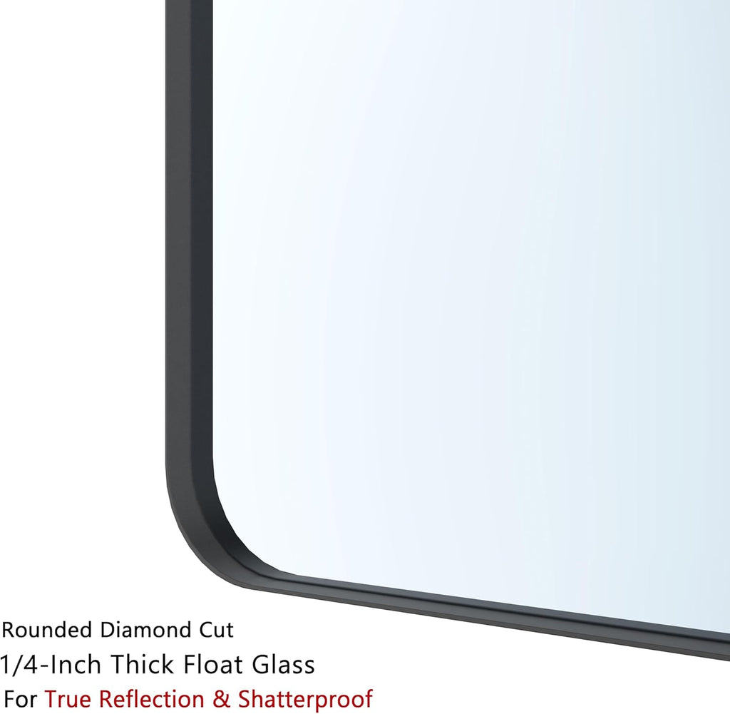 VocalStar Bathroom Mirror - 18 x 26 Inch Rounded Rectangle Metal Frame | Shatterproof Glass, Ultra-Flush Design