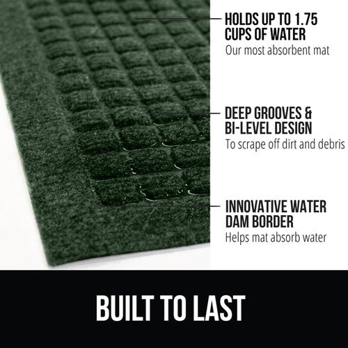 GORILLA GRIP® Ultra Absorbent Front Door Mat - Traps Dirt & Moisture, 29x17 Green, Stain & Fade Resistant
