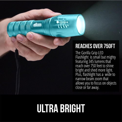 GORILLA GRIP LED Tactical Flashlight - 750 FT High Lumens, 5 Adjustable Modes, Water Resistant, Mini Size, Turquoise